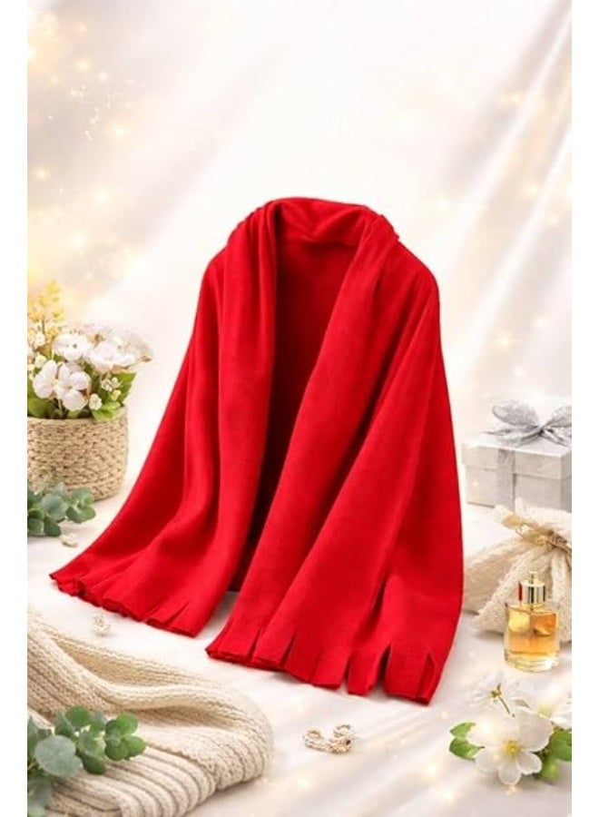 A fringed wrap shawl, a soft wool blanket scarf, an oversized winter accessory (red) - Image 1